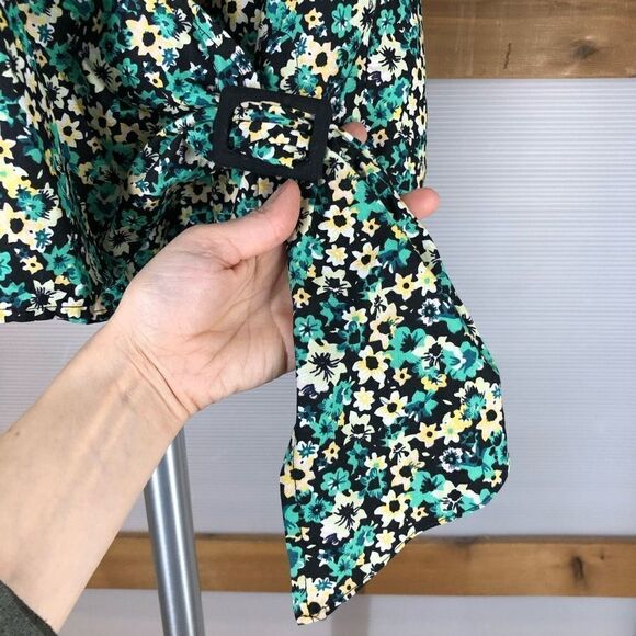 Only Riri i Gron Green Yellow Balloon Short Sleeve‎ Wrap Blouse Sz M - Picture 9 of 10